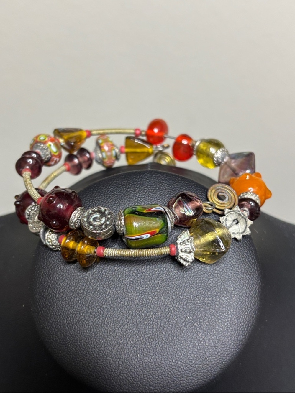 Wire Wrap Glass Hobnail Millefiori Vintage Bracelet
